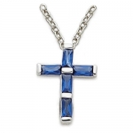 5/8 Sterling Silver Cross Necklace with Sapphire Cubic Zirconia Stones on 16 Chain