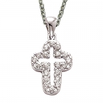 5/8 Sterling Silver Pierced Cross Necklace with Set Crystal Cubic Zirconia Stones on 18 Chain