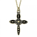 14k Gold Plating Over Sterling Silver 1 1/4 Antiqued Leaf Cross Necklace w/ Innner Beads on 18 Chain