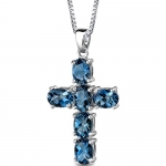 London Blue Topaz Cross Pendant Necklace Sterling Silver Rhodium Nickel Finish 6.00 Carats