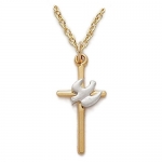 3/4 10k Gold Filled 2-tone Holy Spirit Cross Necklace with Descending Dove on 18 Chain