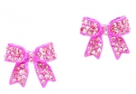 Adorable 3/4 Ribbon Bow Stud Earrings with Sparkling Pink Crystals Fashion Jewelry for Teens Women