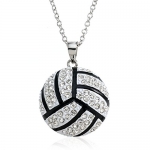 PammyJ Large White and Crystal Volleyball Ball Pendant Necklace