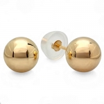 14k Yellow Gold Ball 8mm Stud Earrings with Silicone covered Gold Pushbacks