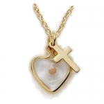 14K Gold Filled Mustard Seed Heart Necklace with Cross Charm on 18 Chain