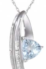 10k White Gold Trilliant Aquamarine and Diamond Pendant Necklace, 18