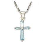 Sterling Silver Girl's December Birthstone Cross on 16 Inch Silver Plated Rhodium Finish Chain