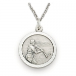 Sterling Silver 3/4 Round Baseball Medal with Cross on Back on 20 Chain