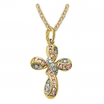 24K Gold Over Sterling Silver 1 Twisted Cross Necklace with Cubic Zirconia Stones on 18 Chain