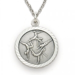Sterling Silver 3/4 Round Girl's Gymnastics Medal with St. Christopher on Back on 20 Chain