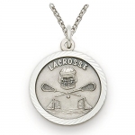 Sterling Silver 3/4 Round Lacrosse Medal with St. Christopher on the Back on 20 Chain