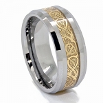 9mm Golden Colored Celtic Dragon Inlay Polished Tungsten Carbide Wedding Band Size 8.5