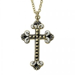 14k Gold Plating Over Sterling Silver 1 1/4 2-tone Gothic Cross Necklace with Budded Ends on 18 Chain