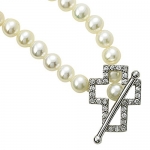 Sterling Silver 7/8 Pierced Cross Necklace with Crystal Cubic Zirconia Stones on 17 Pearl Chain
