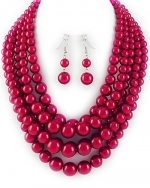 Red Bead Multi Strand Graduated Necklace and Earrings Set