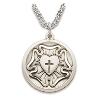 Sterling Silver 3/4 Engraved Lutheran Medal Necklace on 20 Chain
