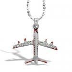 Silvertone Crystal Accent Airplane Pendant Necklace