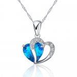 Rhodium Plated 925 Sterling Silver Blue Sapphire Heart Shape Pendant Necklace Including 925 Sterling Silver Singapore Chain '16-18 inch