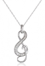 10k White Gold and Diamond Music Note Pendant Necklace (1/10 cttw, I-J Color, I2-I3 Clarity), 18