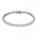 Rhodium-plated .925 Sterling Silver Round Cubic Zirconia Tennis Bracelet (4mm); 7.25 Inches