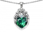 Star K Loving Mother Twins Family Pendant 8mm Heart-Shape Simulated Emerald