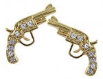 Small Gold Tone Clear Crystal Handgun Gun Pistol Stud Earrings for Teens and Women Fashion Jewelry