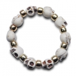 SuperJeweler A00651 White Skull Bracelet With Gold Accent Beads