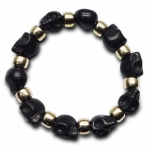 SuperJeweler A00650 Black Skull Bracelet With Gold Accent Beads