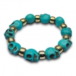 SuperJeweler A00649 Turquoise Skull Bracelet With Gold Accent Beads