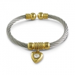 SuperJeweler STB64 Womens Stainless And Gold Dangling Heart Bracelet With Fiery Stone