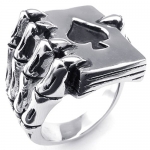 KONOV Jewelry Mens Stainless Steel Ring, Gothic Skull Hand Claw Poker Playing Card, Black Silver, Size 9