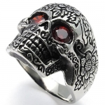 KONOV Jewelry Mens Cubic Zirconia Stainless Steel Ring, Vintage Gothic Skull, Black Silver Red, Size 9