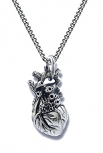 Solid Stainless Steel Anatomical 3d Human Heart Antique Silver Tone Necklace, No Tarnish, No Color Change