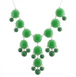 Silver Tone Chain New Color Bubble BIB Statement Fashion Necklace - Deep Green