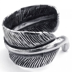 KONOV Jewelry Mens Womens Stainless Steel Ring, Vintage Feather, Black Silver, Size 8