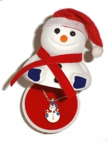 Snowman Pendant Necklace in Figural Velour Gift Box