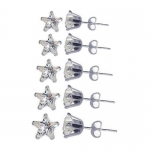 925 Sterling Silver 4mm 5mm 6mm 7mm 8mm Star Clear Stud Earrings Set