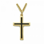 14k Gold Plating Over Sterling Silver 1 Polished Black Enameled Cross Necklace on 24 Chain