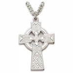 Sterling Silver 1 3/8 Engraved Polished Celtic Cross Necklace on 24 Chain. Celtic Cross Pendant