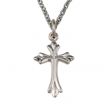 3/4 Inch Sterling Silver Rhodium Finish Budded Cross On 18 Inch Chain