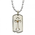 Sterling Silver 1 1/8 Antiqued Pierced Cross Necklace with Mustard Seed on 22 Chain