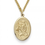 10k Gold Filled 5/8oval Engraved St. Christopher Medal on 18 Chain