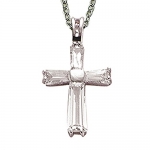 3/4 Sterling Silver Baguette Cross Necklace with Crystal Cubic Zirconia Stone on 18 Chain