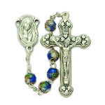 6 mm Genuine Aqua Cloisonne Beads and Madonna Center Rosary