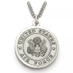 Sterling Silver 1 Round Engraved U.S. Air Force Medal w/ St. Michael on Back on 24 Chain