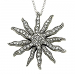 Sterling Silver Sunburst Necklace with Crystal Cubic Zirconia Stones on 18 Chain