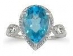 SuperJeweler H041006BT 10W z6 3.5Ct Pear Shaped Blue Topaz And Diamond Ring In 10K White Gold Size - 6