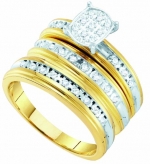 10K Yellow and White Gold .30CT Round Cut Diamond Wedding Engagement Bridal Trio Ring Set