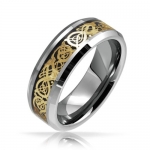 Bling Jewelry Mens Tungsten Celtic Dragon Gold Plated Black Inlay Wedding Band Ring Free Engraving
