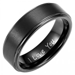 New Mens 7mm Black Ring Engraved I Love You In Black Velvet Ring Box By Willis Judd (7.5)